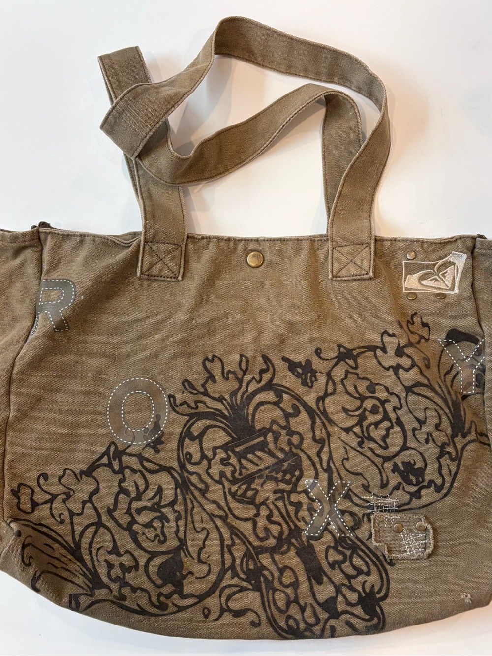 RARE Vintage 2002 Roxy Tote, Olive Green with Velvet Appliqué - Picture 2 of 6